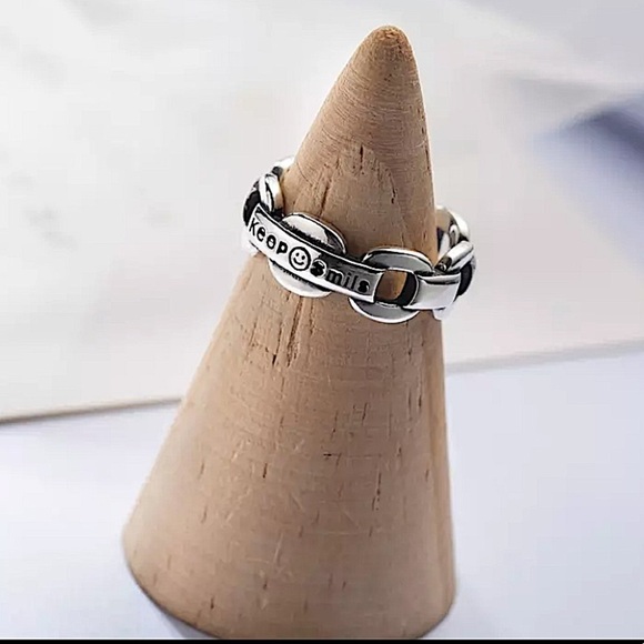STERLING SILVER KEEP SMILING ADJUSTABLE SIZE RING - Picture 1 of 6
